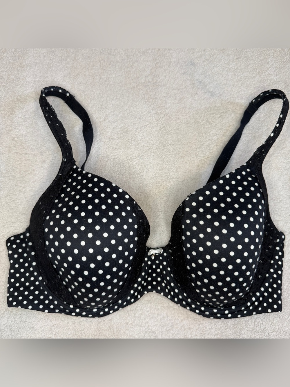 Soma Womens Black Size 36DD Polka Dot Bra Full Coverage Embraceable Lace Trim